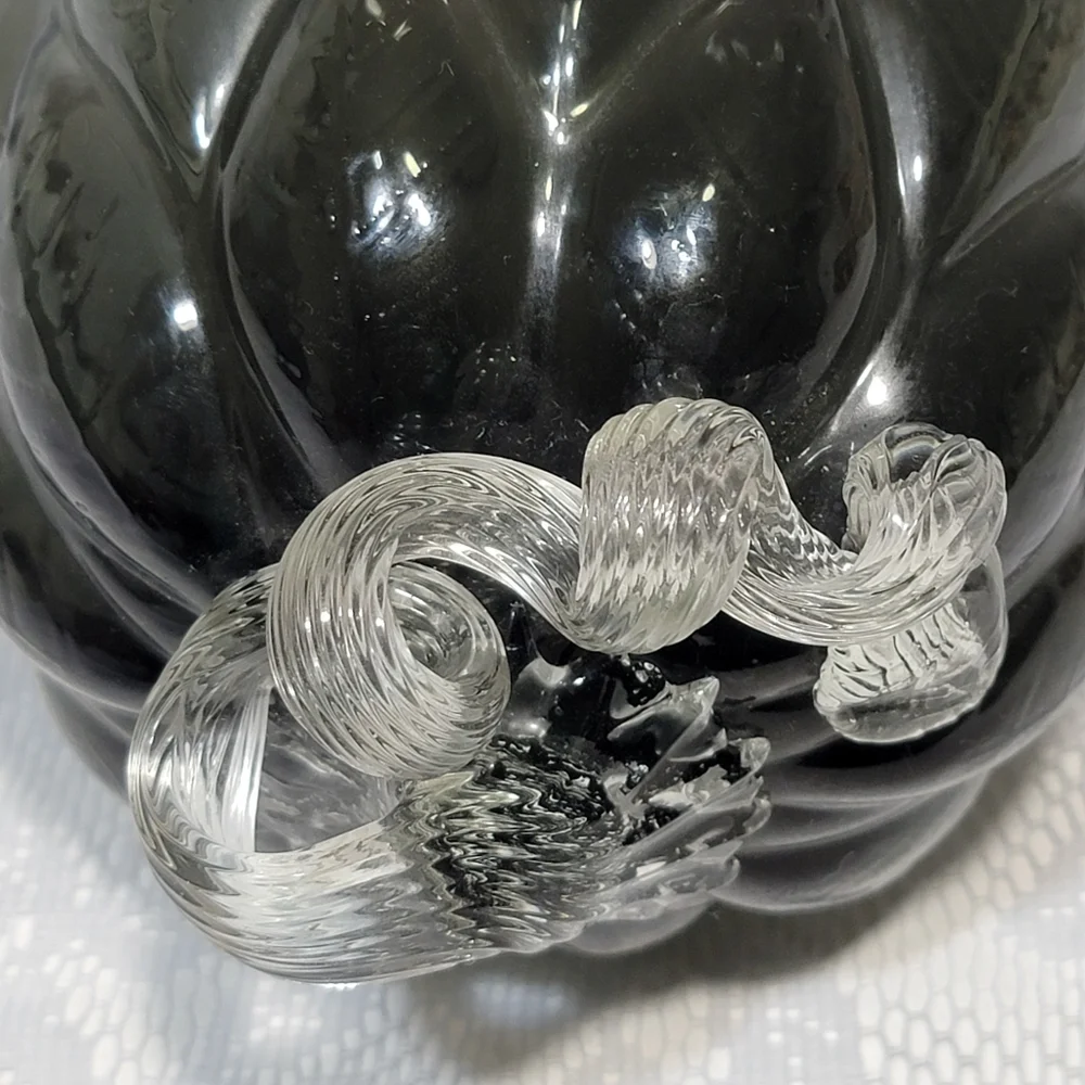 Black Gray Quilted Glass Pumpkin 8.5